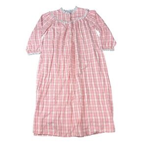 Lanz of Salzburg Nightgown Womens Large Pink Plaid Cotton Lace Cottagecore Gown